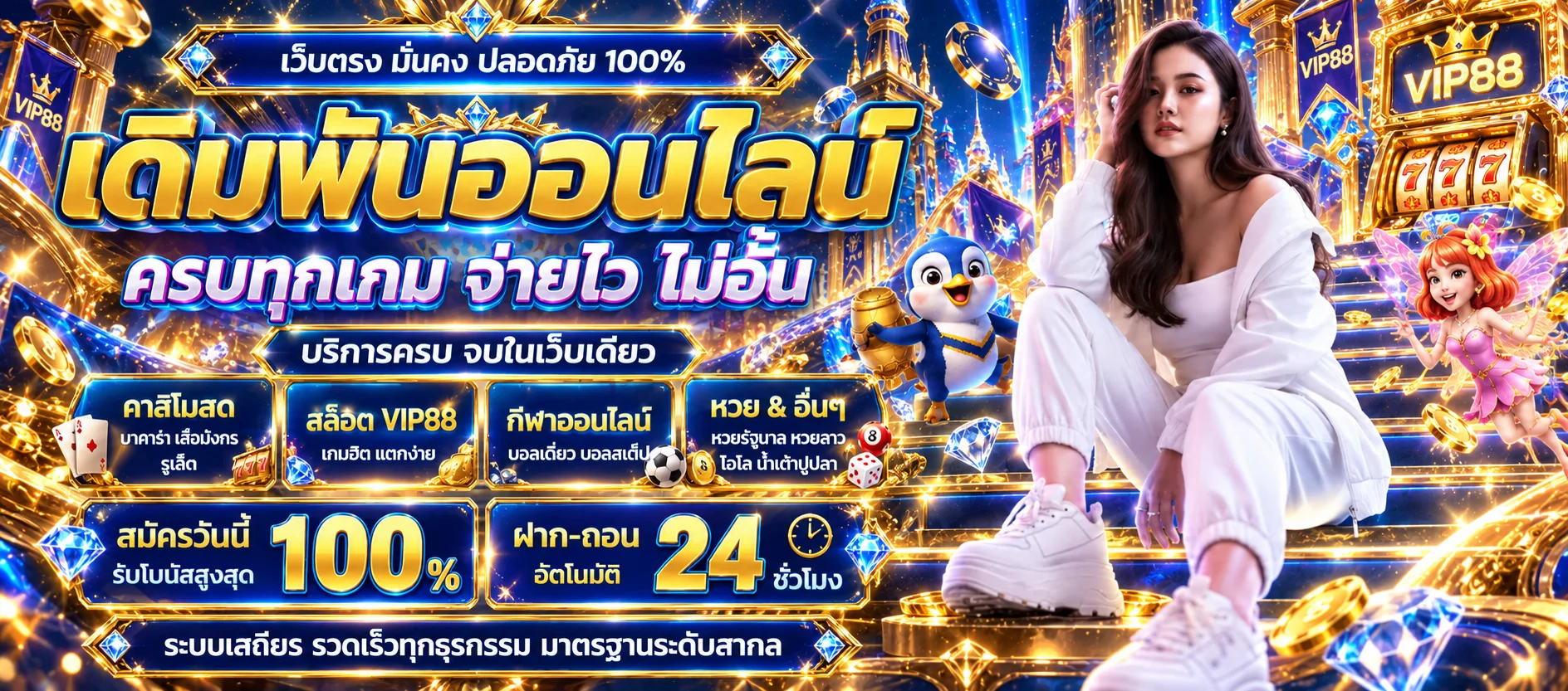 ภาพบริการคาสิโนออนไลน์ VIP88 โทนฟ้าและทอง